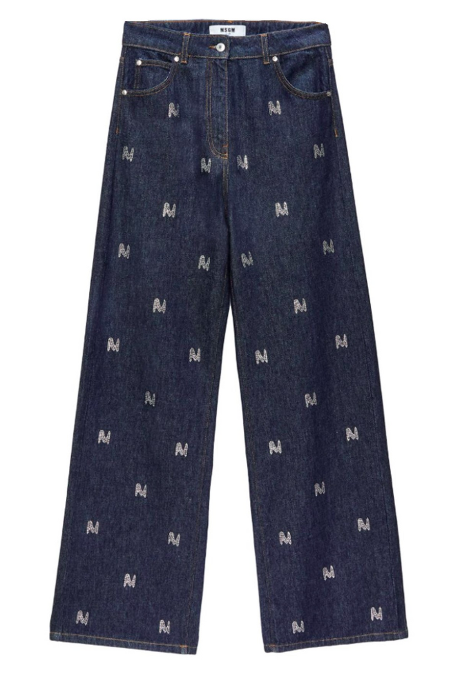 MSGM Rhinestone Logo Monogram Jeans – Blue