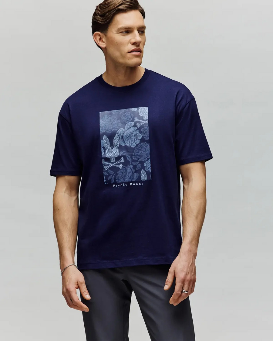 Psycho Bunny Rowen Graphic Tee in Evening Blue