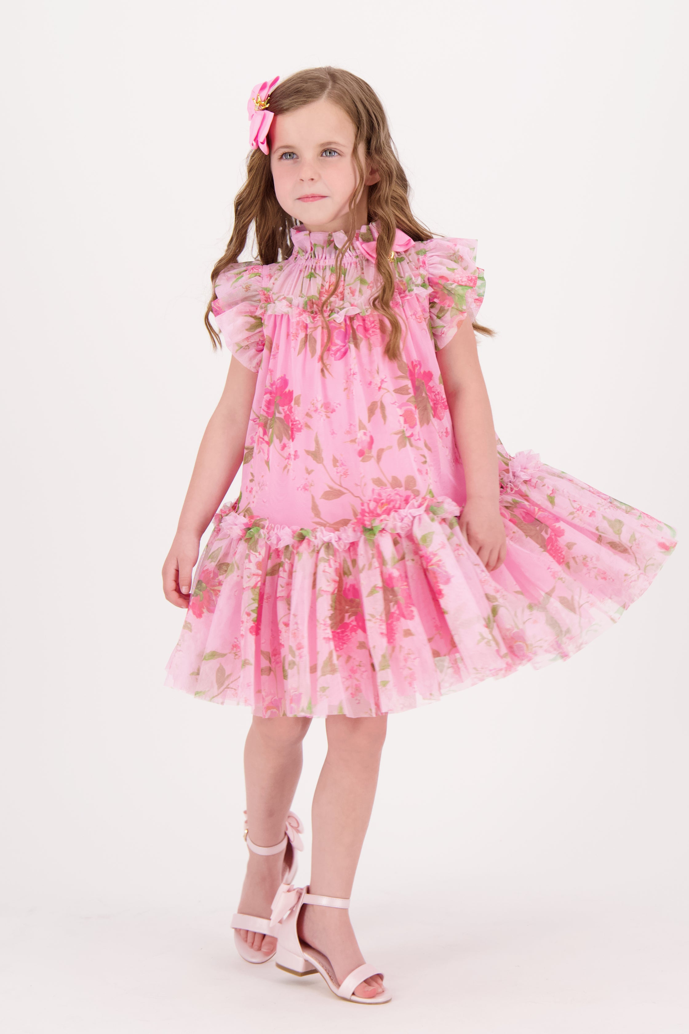 Marigold Roses Tulle Dress Pink