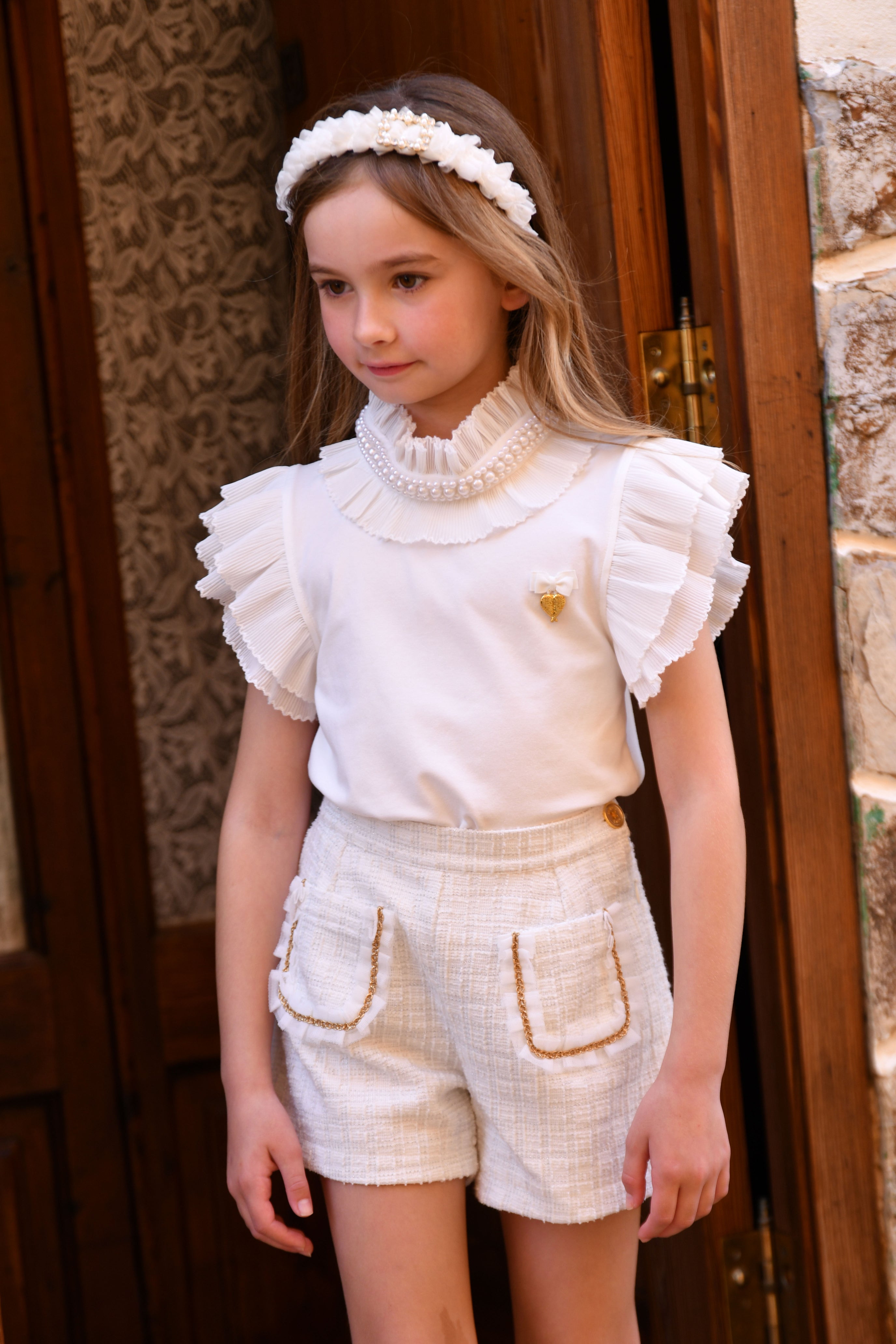 Angel Face Nessa Tweed Shorts Snowdrop