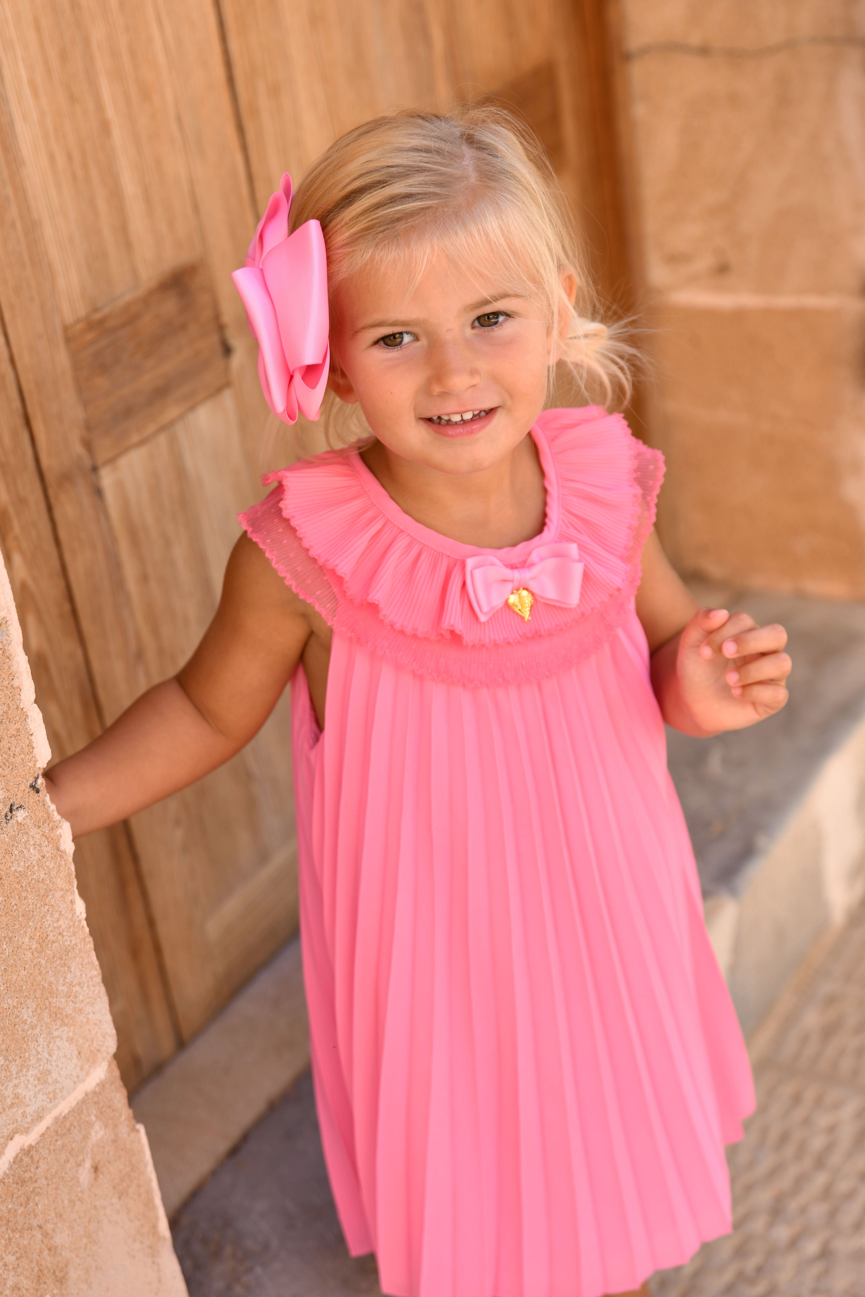 Norma Pleated Dress Begonia Pink