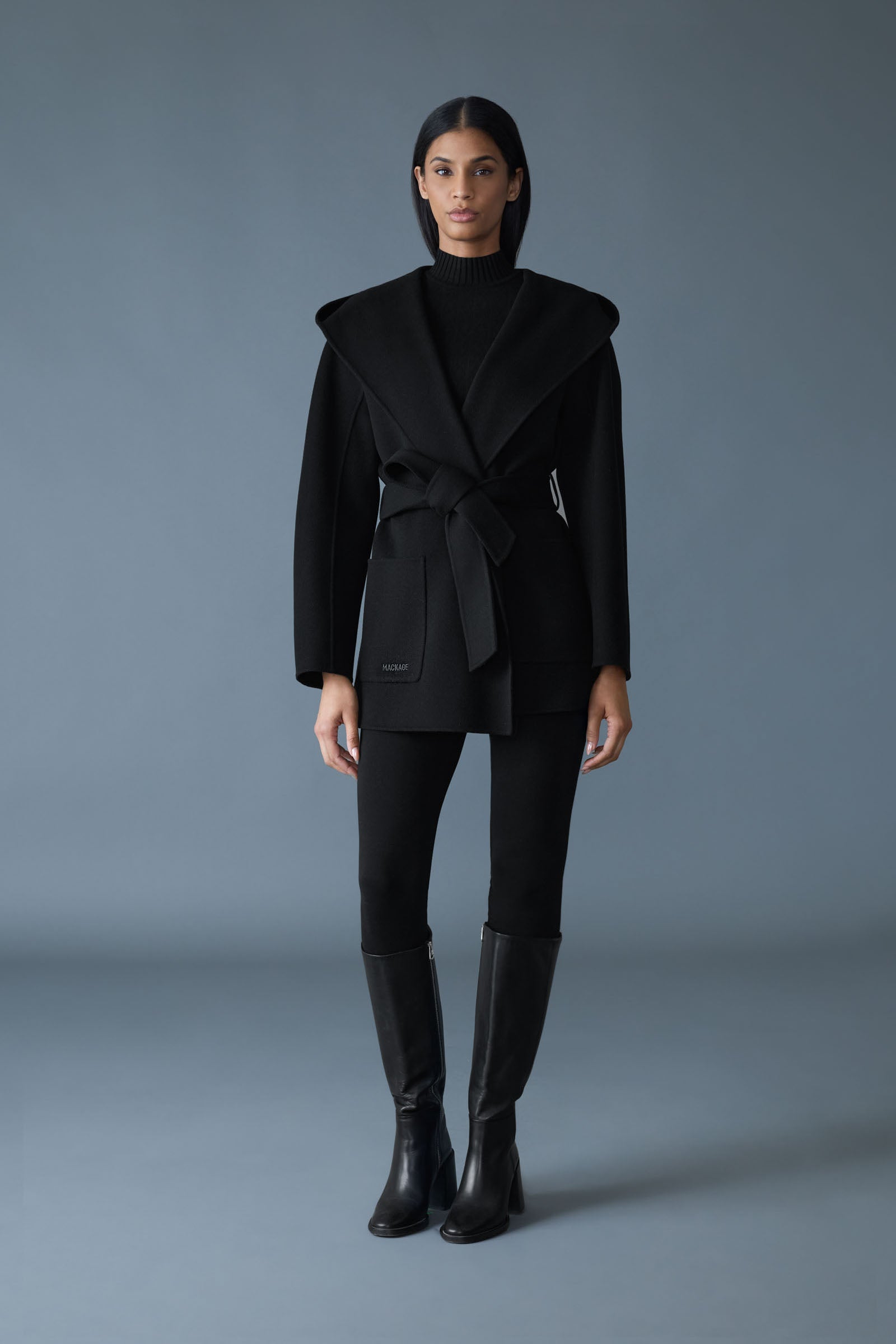 Mackage PAYA Wool Wrap Coat With Sash Belt