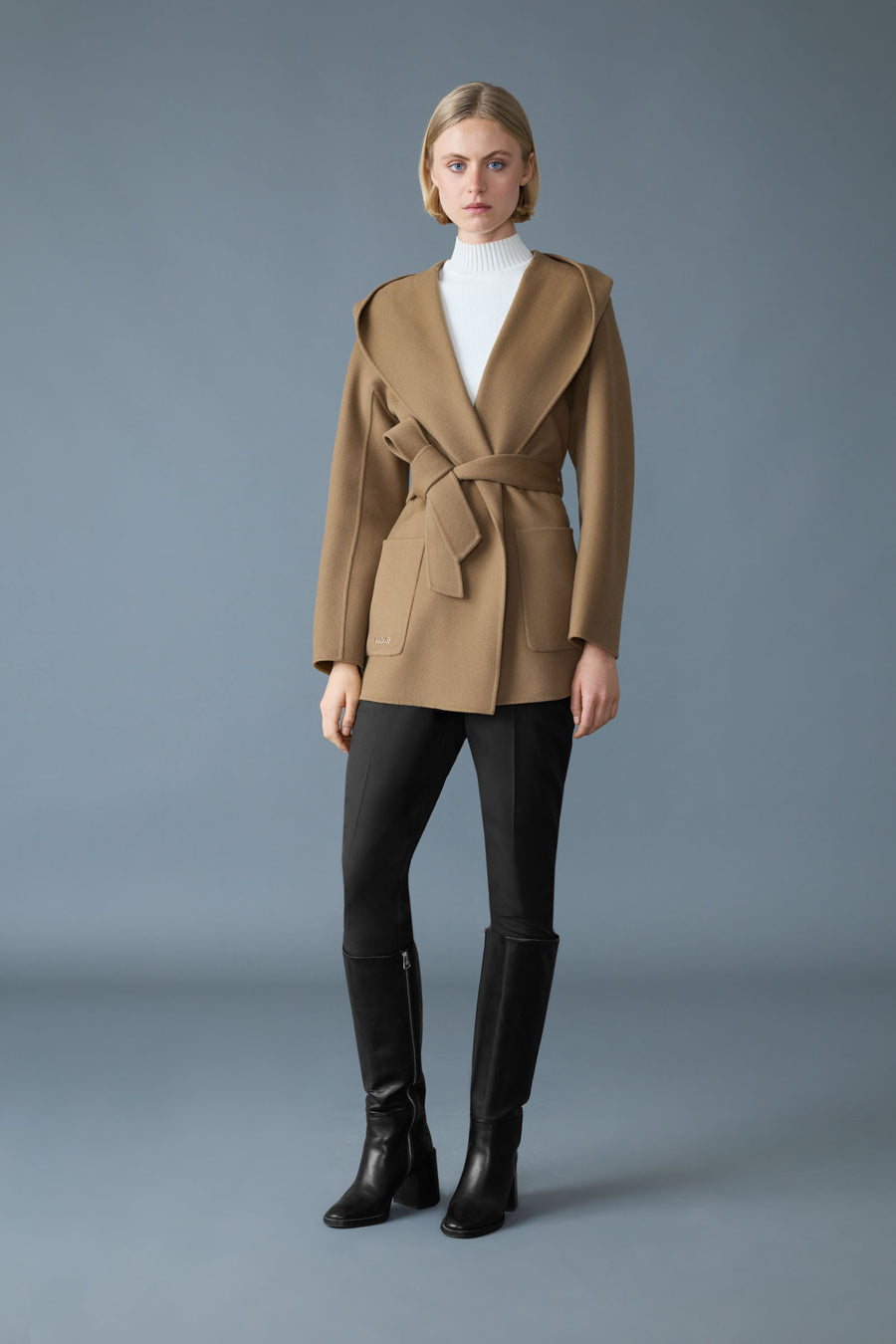 Mackage PAYA Wool Wrap Coat With Sash Belt