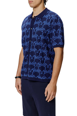 Psycho Bunny Kane Relaxed Fit All Over Bunny Knit Shirt