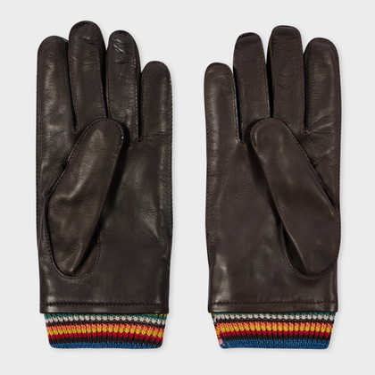 Paul Smith Brown Leather 'Signature Stripe' Cuff Gloves