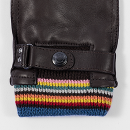 Paul Smith Brown Leather 'Signature Stripe' Cuff Gloves