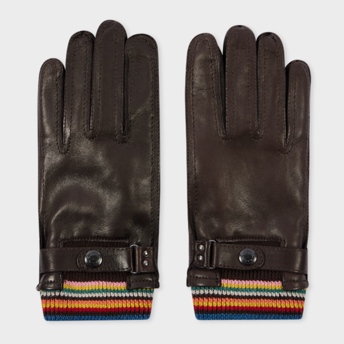 Paul Smith Brown Leather 'Signature Stripe' Cuff Gloves