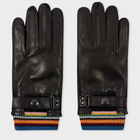 Paul Smith Black Leather 'Signature Stripe' Cuff Gloves