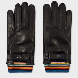 Paul Smith Black Leather 'Signature Stripe' Cuff Gloves