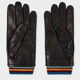 Paul Smith Black Leather 'Signature Stripe' Cuff Gloves