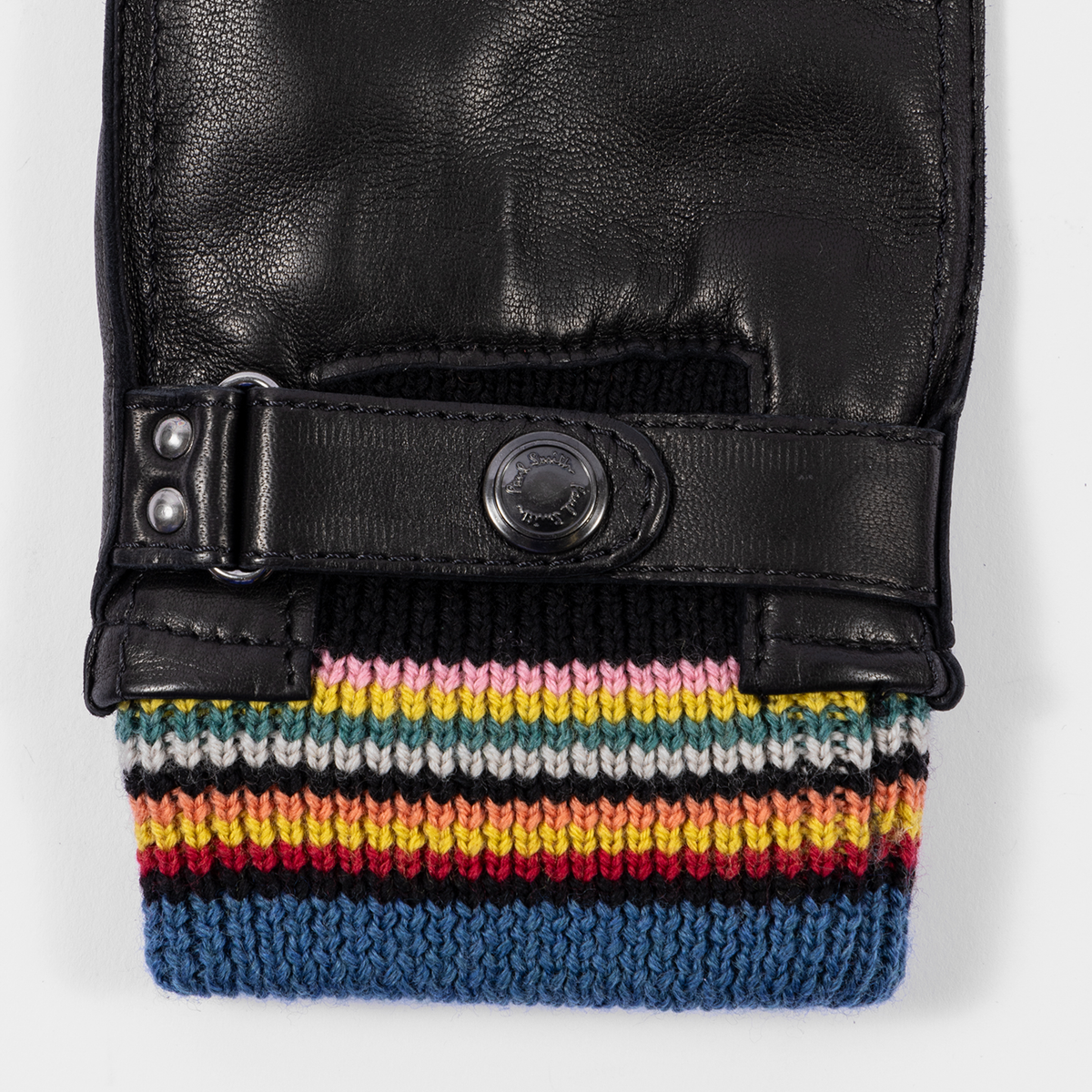 Paul Smith Black Leather 'Signature Stripe' Cuff Gloves