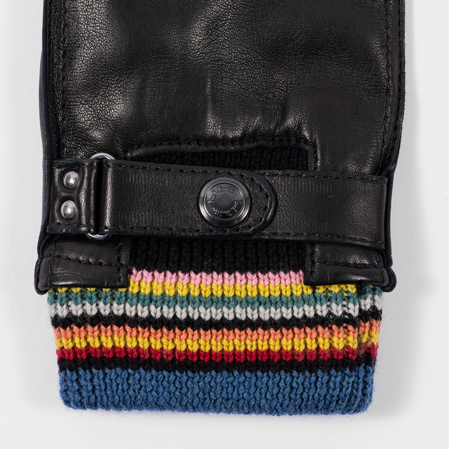 Paul Smith Black Leather 'Signature Stripe' Cuff Gloves