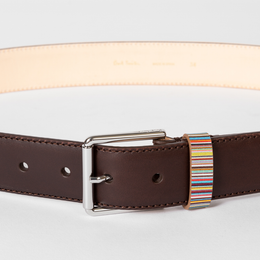 Paul Smith Dark Brown Leather Belt With 'Signature Stripe' Keeper