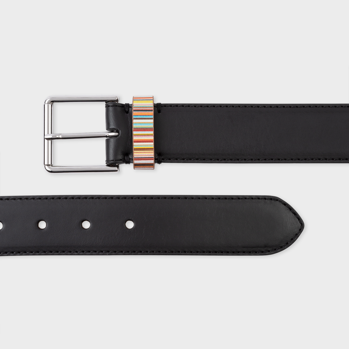 Paul Smith Black Leather Belt With 'Signature Stripe' Keeper