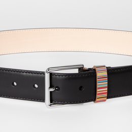 Paul Smith Black Leather Belt With 'Signature Stripe' Keeper
