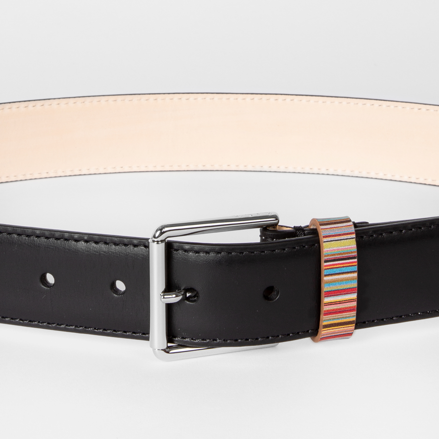 Paul Smith Black Leather Belt With 'Signature Stripe' Keeper