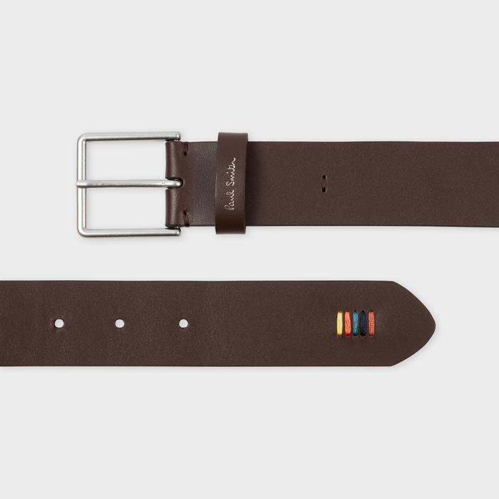 Paul Smith Brown Leather 'Artist Stripe' Stitch Belt