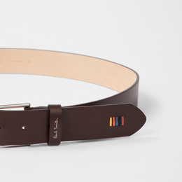 Paul Smith Brown Leather 'Artist Stripe' Stitch Belt