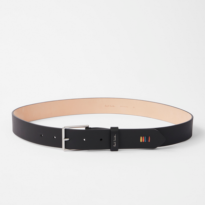 Paul Smith Black Leather 'Artist Stripe' Stitch Belt