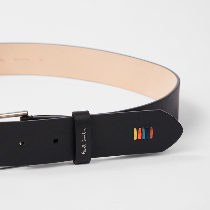 Paul Smith Black Leather 'Artist Stripe' Stitch Belt