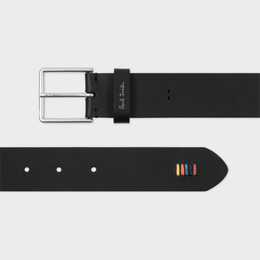 Paul Smith Black Leather 'Artist Stripe' Stitch Belt