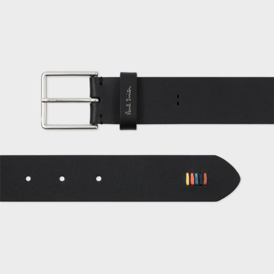 Paul Smith Black Leather 'Artist Stripe' Stitch Belt