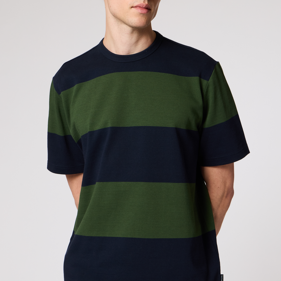 PS Paul Smith Oversized Navy and Green Block Stripe T-Shirt