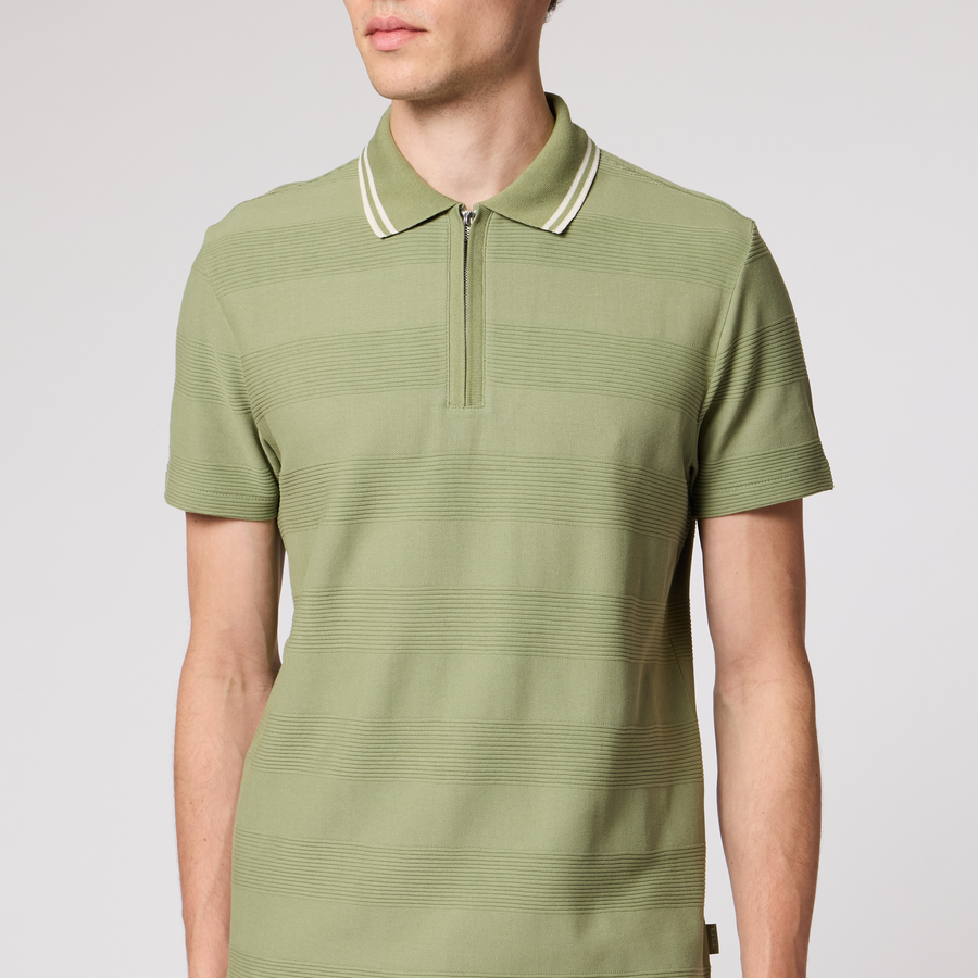 PS Paul Smith Washed Green Textured Stripe Polo Shirt