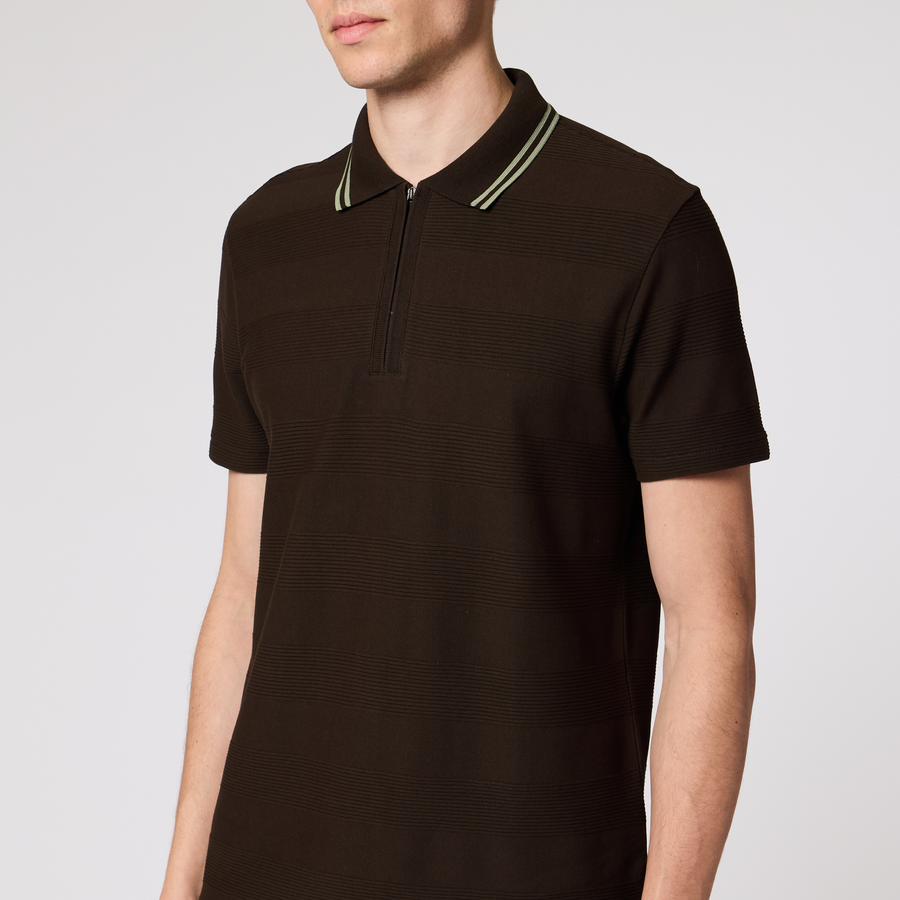 PS Paul Smith Washed Brown Textured Stripe Polo Shirt