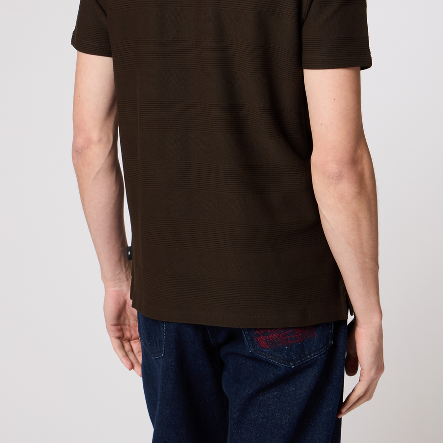 PS Paul Smith Washed Brown Textured Stripe Polo Shirt