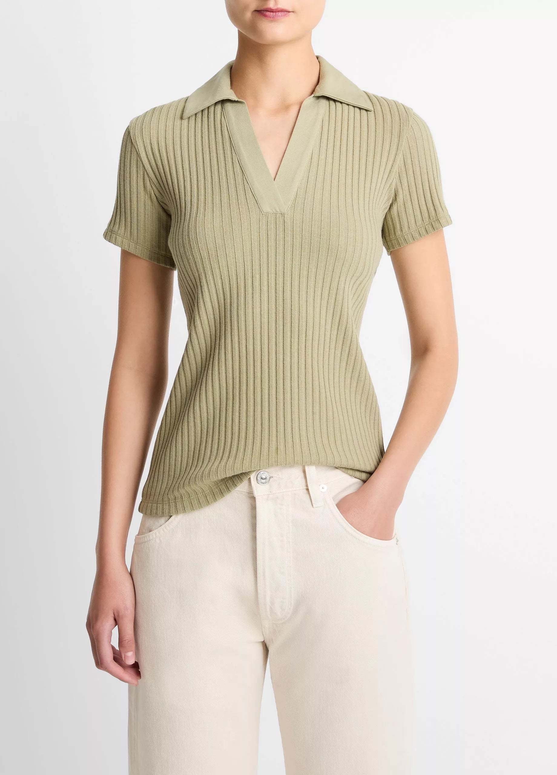 Vince Ribbed Cotton-Blend Polo Shirt