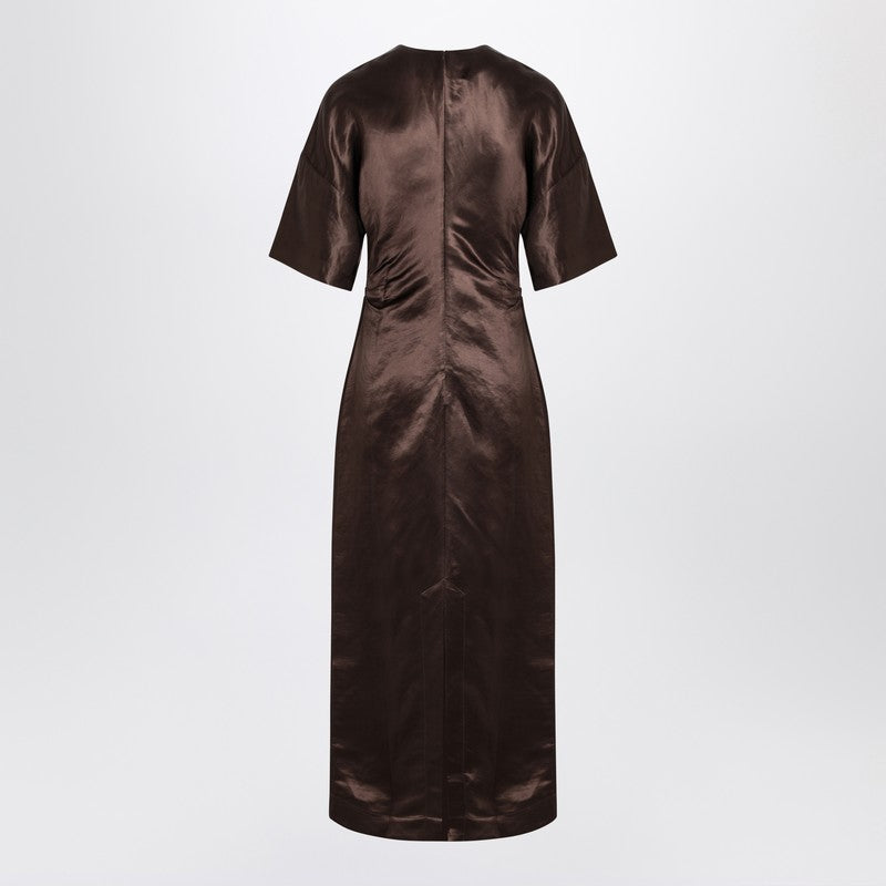 Loulou Studio Long brown dress in linen and silk