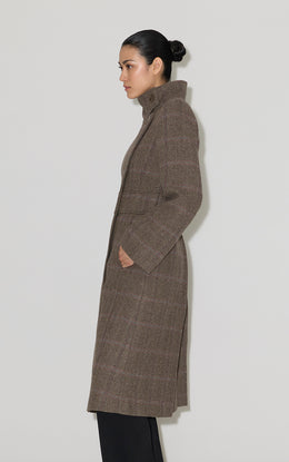 SUZAN-HC Maxi Coat in Herringbone Plaid Wool