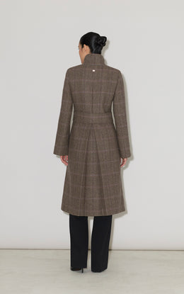 SUZAN-HC Maxi Coat in Herringbone Plaid Wool