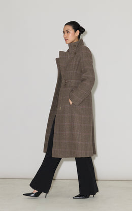 SUZAN-HC Maxi Coat in Herringbone Plaid Wool
