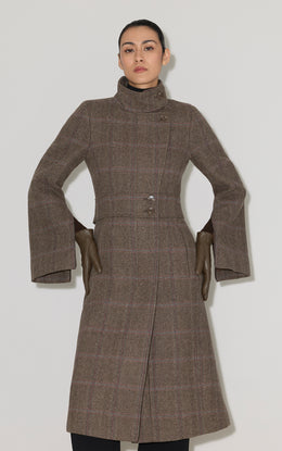 SUZAN-HC Maxi Coat in Herringbone Plaid Wool