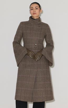 SUZAN-HC Maxi Coat in Herringbone Plaid Wool