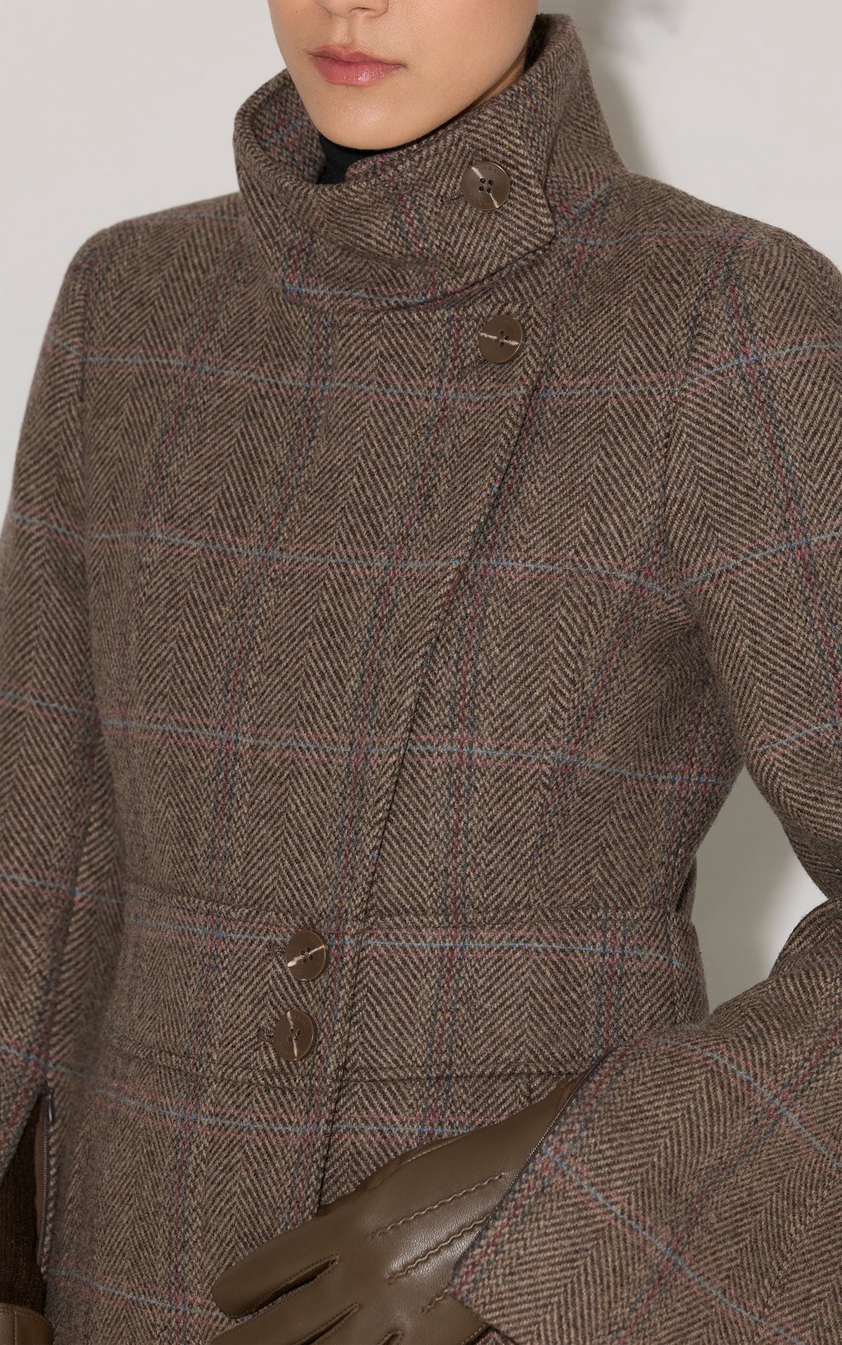 SUZAN-HC Maxi Coat in Herringbone Plaid Wool