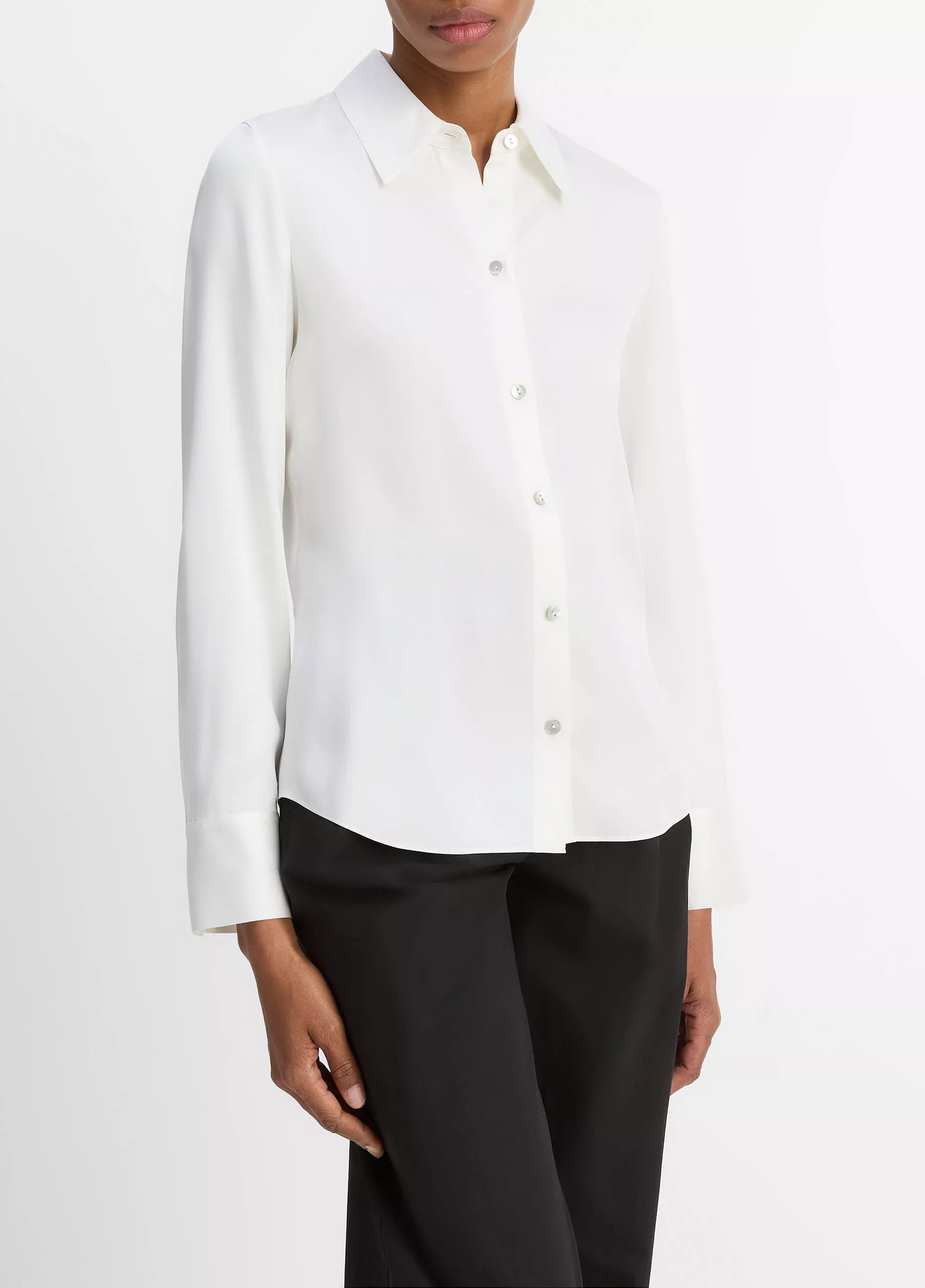 Vince Silk-Blend Slim Button-Front Blouse