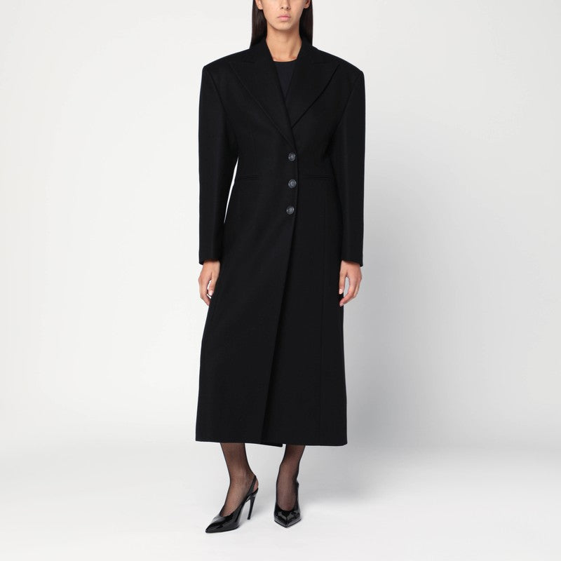 THE ANDAMANE Black long single-breasted coat in wool