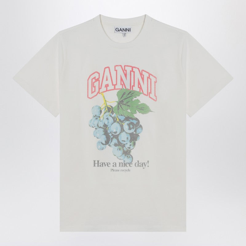 GANNI Ivory T-shirt with grape print