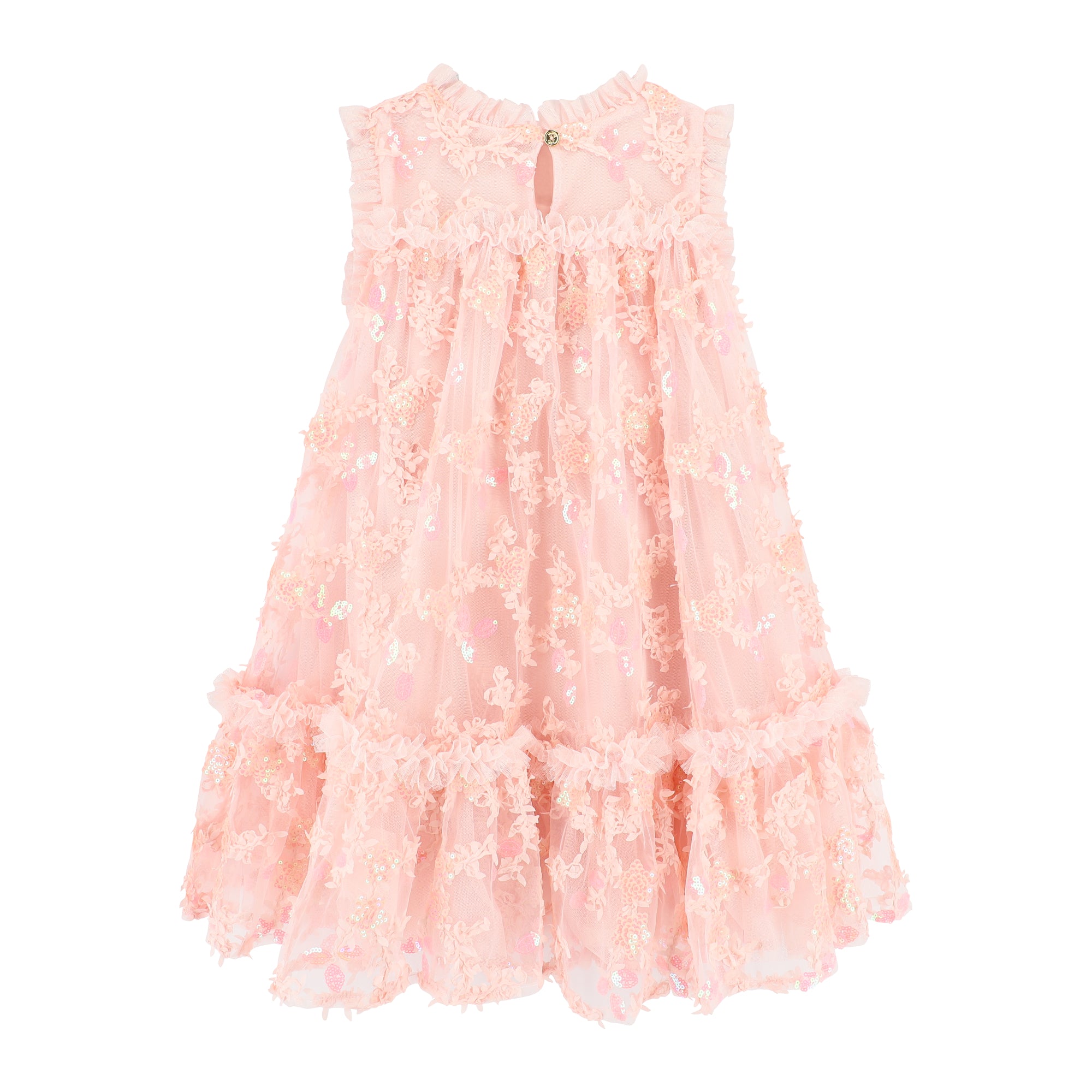 Tilly Sequin Flower Tulle Dress Pale Pink