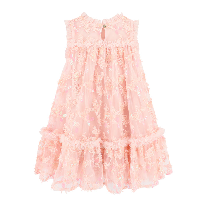 Tilly Sequin Flower Tulle Dress Pale Pink