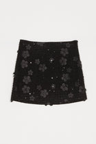 Twinset Black Bouclé Mini Skirt with Floral Sequins