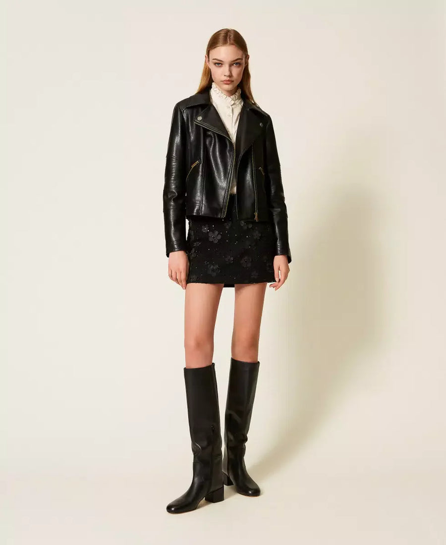 Twinset Black Faux Leather Biker Jacket
