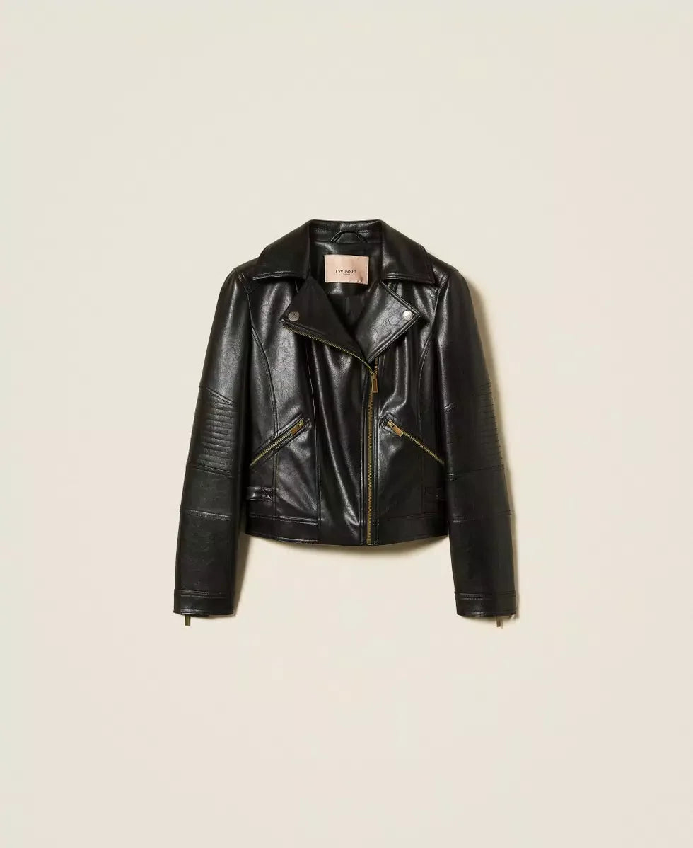 Twinset Black Faux Leather Biker Jacket