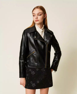 Twinset Black Faux Leather Biker Jacket
