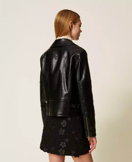 Twinset Black Faux Leather Biker Jacket