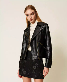 Twinset Black Faux Leather Biker Jacket