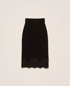 Twinset Black Knit Midi Skirt with Lace Trim and Side Slit
